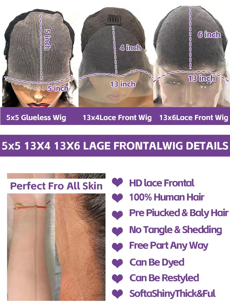 40 42 Inch 13x4 13x6 HD Transparent Bone Straight Lace Front Wigs 250% Brazilian Human Hair Wigs 5x5 Glueless Lace Closure Wigs