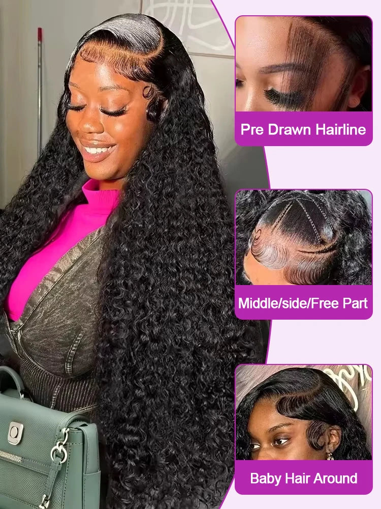 40 46 Inch Water Wave Curly Lace Front Wig 13x6 HD Deep Wave Lace Frontal Wig 300% Density 7x5 Glueless Human Hair Wig For Women