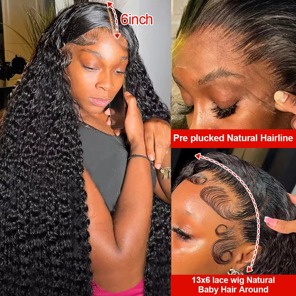 40 46 Inch Water Wave Curly Lace Front Wig 13x6 HD Deep Wave Lace Frontal Wig 300% Density 7x5 Glueless Human Hair Wig For Women