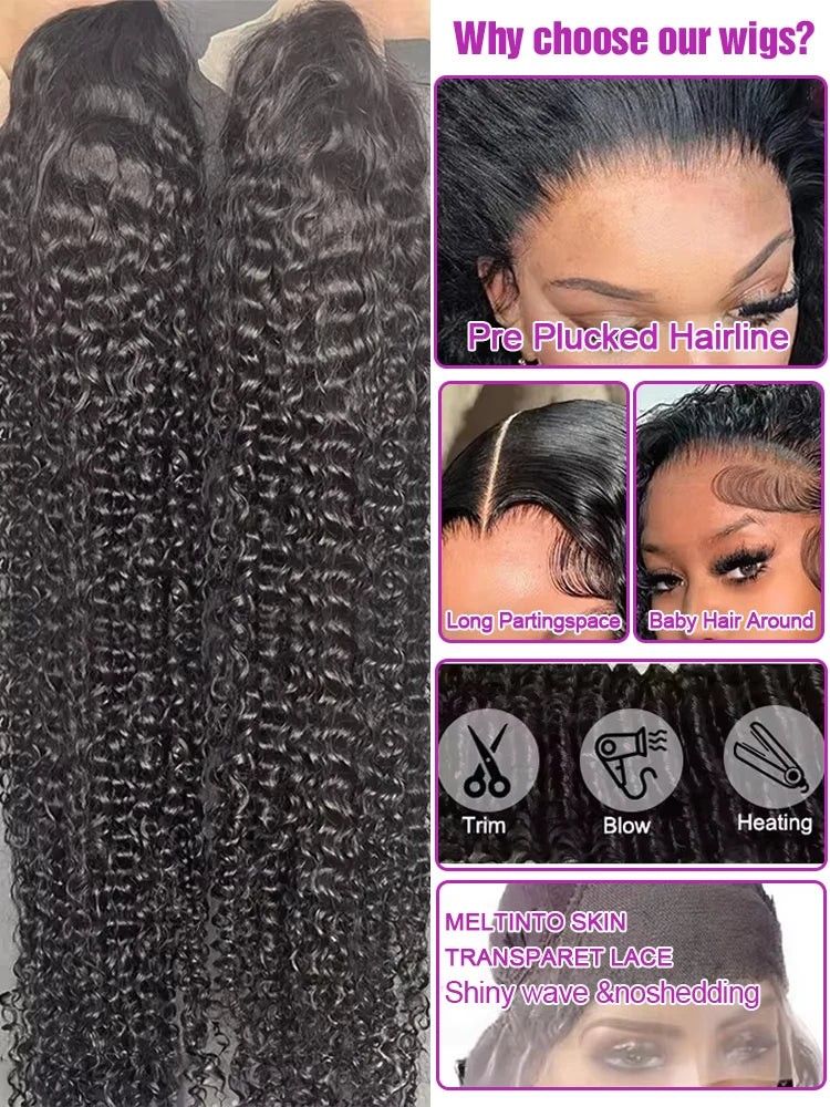 40 46 Inch Water Wave Curly Lace Front Wig 13x6 HD Deep Wave Lace Frontal Wig 300% Density 7x5 Glueless Human Hair Wig For Women