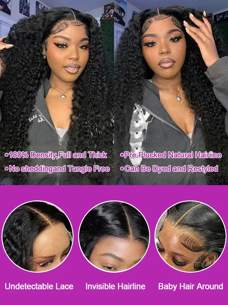 40 46 Inch Water Wave Curly Lace Front Wig 13x6 HD Deep Wave Lace Frontal Wig 300% Density 7x5 Glueless Human Hair Wig For Women