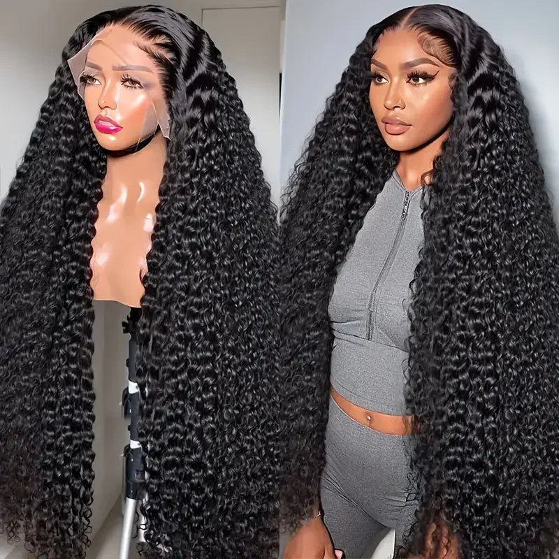 Human Hair Deep Wigs 44 46 inch 13x6 HD Transparent Lace Front PrePlucked Brazilian Deep Wave Lace Frontal Wig with deep Hair