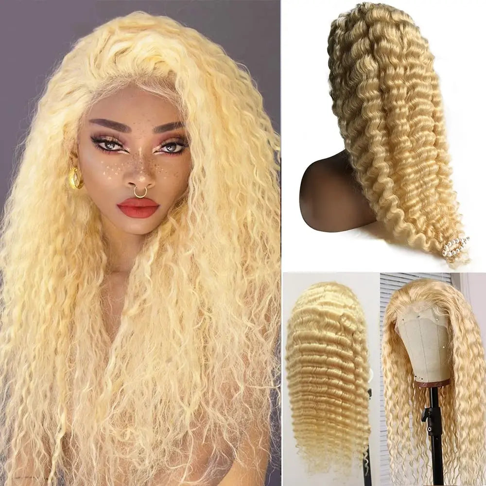 613 Curly Human Hair Wig 230% Density Blonde Water Wave 13x6 Frontal Wig Hd Lace 13x4 Transparent Lace Front wig For Women