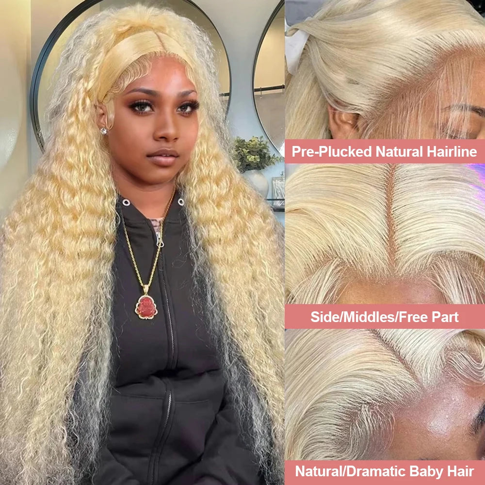 613 Curly Honey Blonde Lace Front Human Hair Wigs Loose Deep Wave 13x6 13×4 HD Water Wave Color Transparent Lace Frontal Wigs