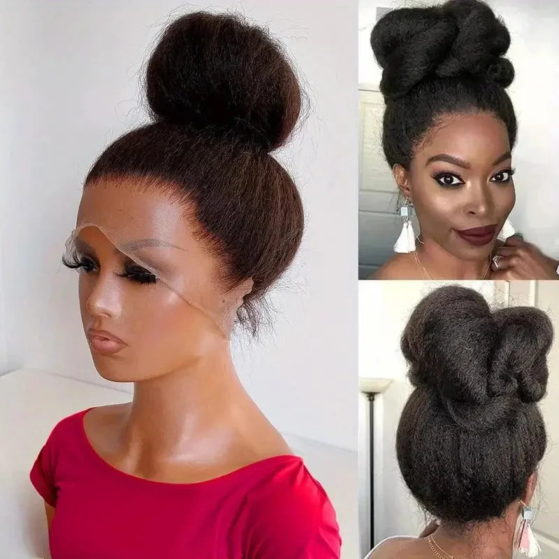 Lafino Wig 250 Density Kinky Straight 360 Lace Front Wig Human Hair invisi strap Yaki Straight V Part Wig  Human Hair Brazilian