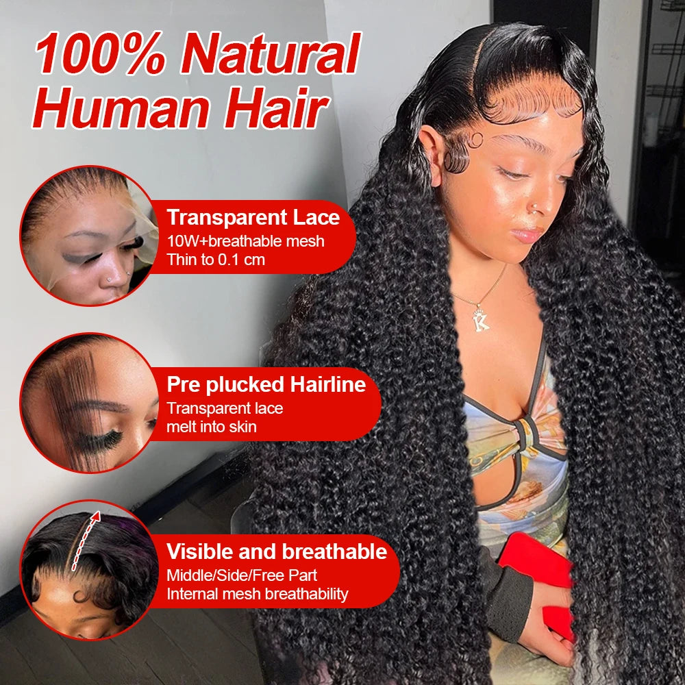 40 46 Inch Water Wave Curly Lace Front Wig 13x6 HD Deep Wave Lace Frontal Wig 300% Density 7x5 Glueless Human Hair Wig For Women