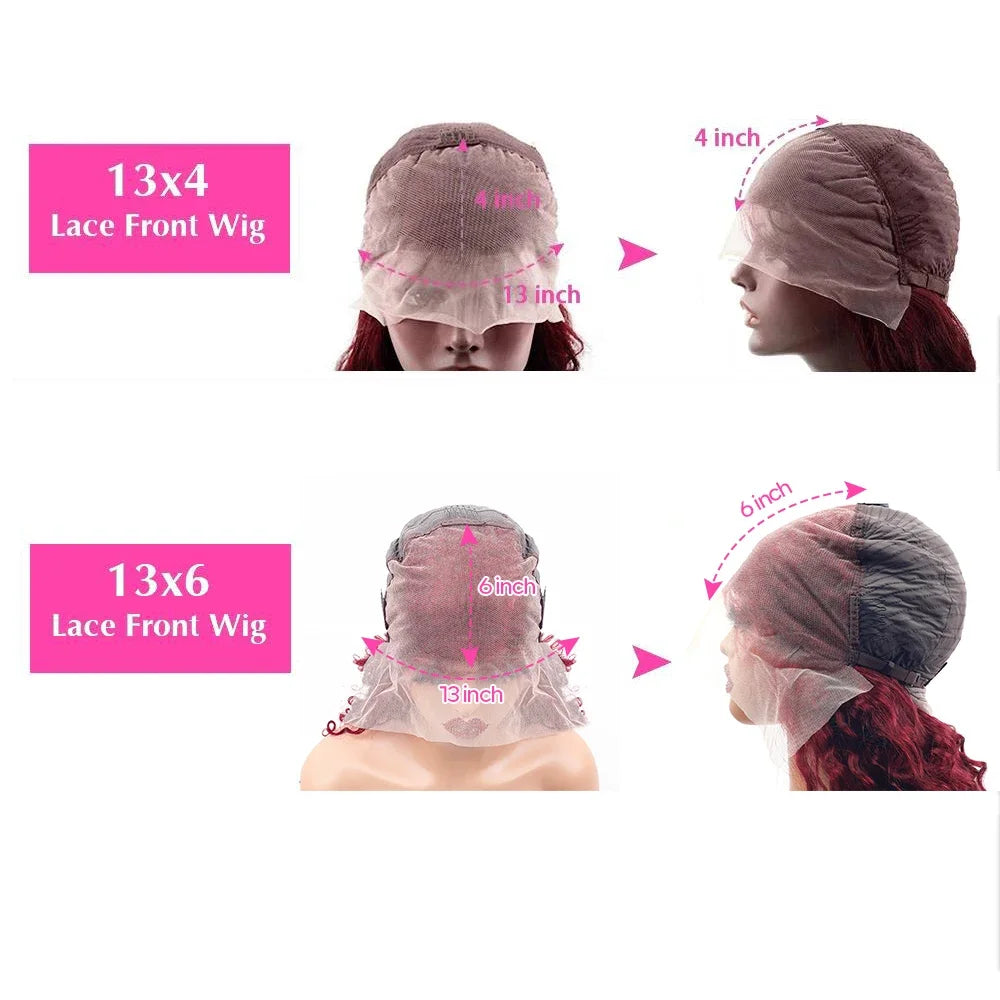 99J Burgundy 250% Density 13x6 Kink Curly Human Hair Wig13x4 Deep Wave HD Lace Frontal Wig Human Hair  For Women Human Hair Wigs