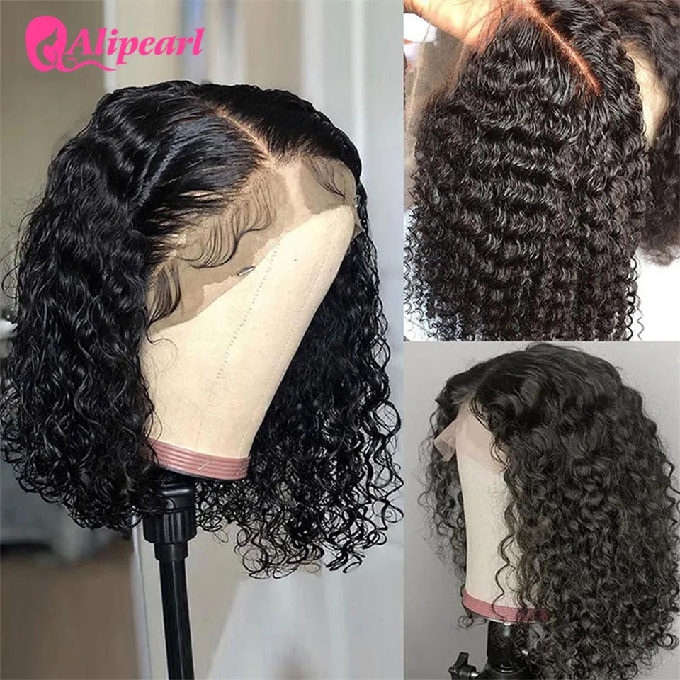 13x4 Short Bob Wig Lace Front Human Wigs For Black Women Peruvian Deep Wave Bob Wig Pre-plucked Remy Hair AliPearl Hair Wig