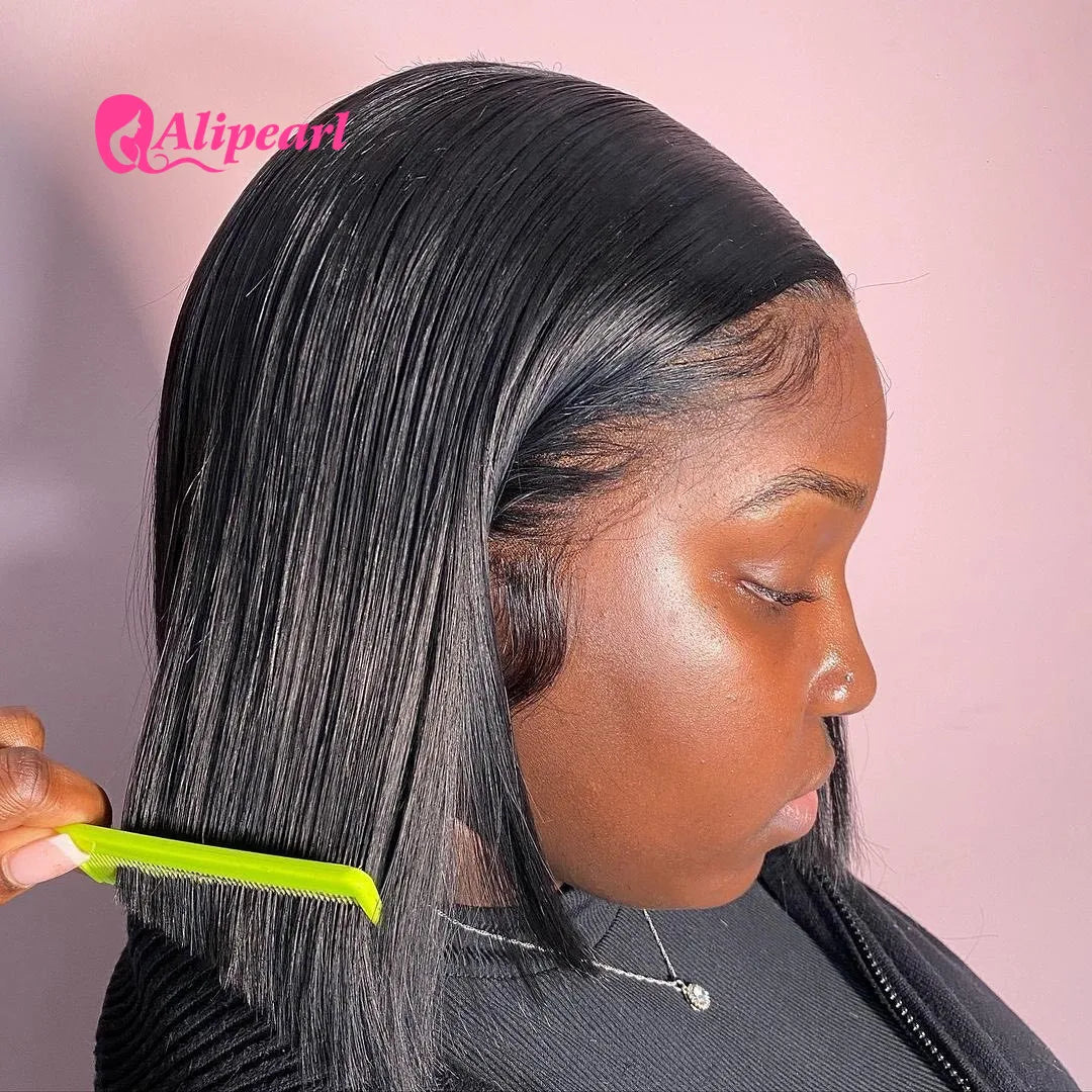 AliPearl Bone Straight Bob Wig Lace Front Human Hair Wigs for Women Pre-Plucked 13x4 Transparent Lace Frontal Wig Short Bob Wigs