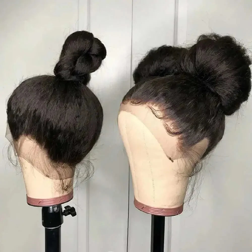 360 HD Lace Front Wigs Human Hair Hidden Strap Kinky Straight Human Hair Wig 200% Density Human Hair Wig For Women Natural Black