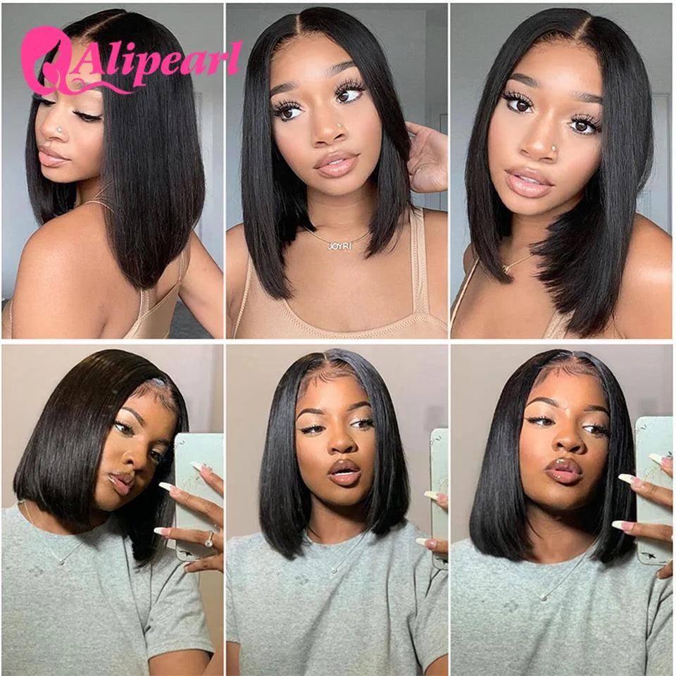AliPearl Bone Straight Bob Wig Lace Front Human Hair Wigs for Women Pre-Plucked 13x4 Transparent Lace Frontal Wig Short Bob Wigs