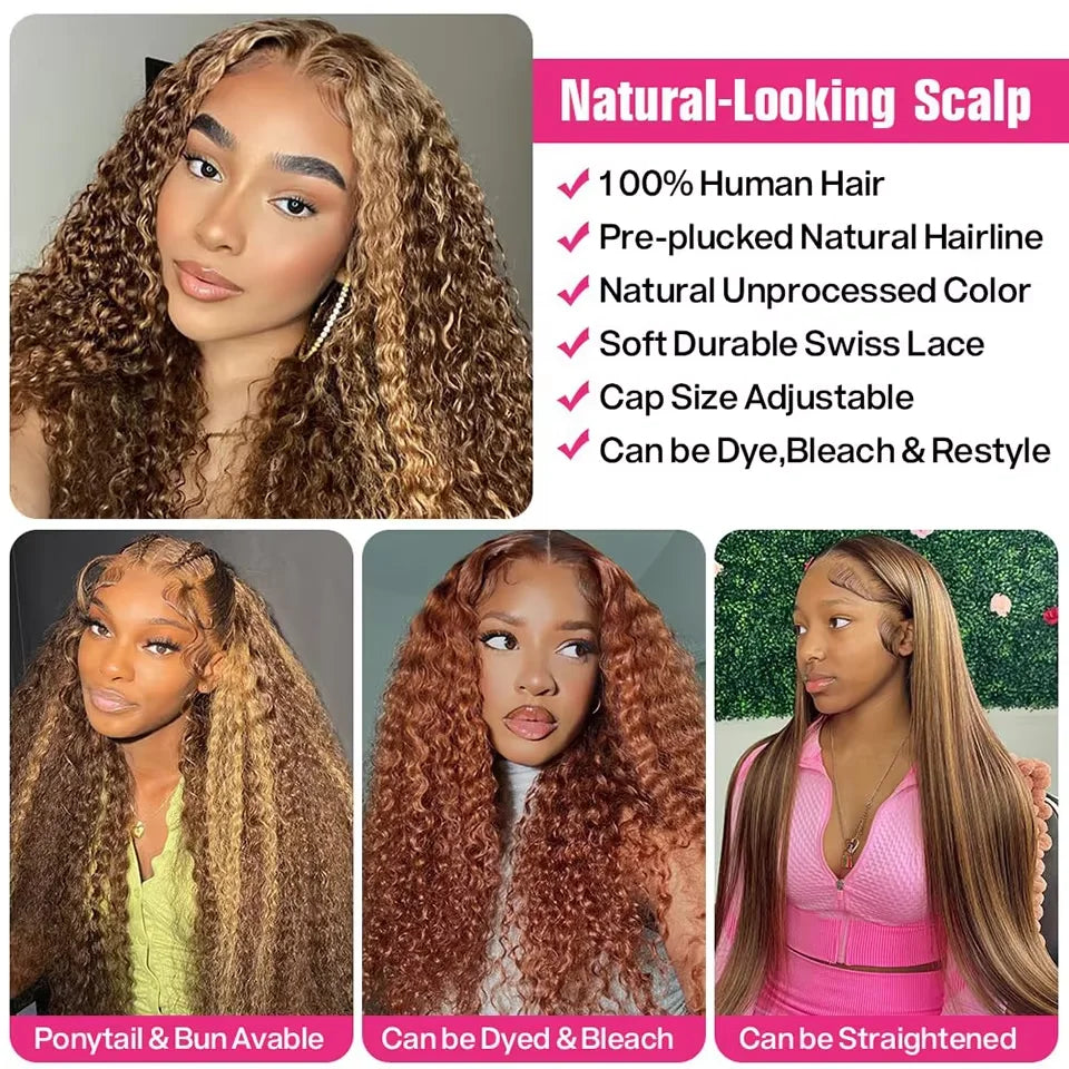 40 Inch Highlight Curly Human Hair Wig Water Wave Lace Frontal wigs Deep Wave 13x6 Hd Lace Front 100% Human Hair Pre Plucked Wig