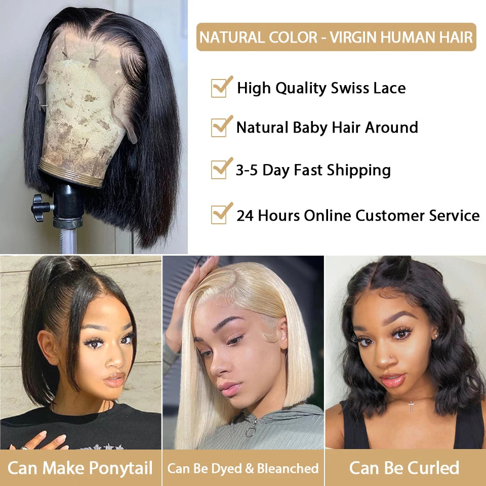 AliPearl Bone Straight Bob Wig Lace Front Human Hair Wigs for Women Pre-Plucked 13x4 Transparent Lace Frontal Wig Short Bob Wigs
