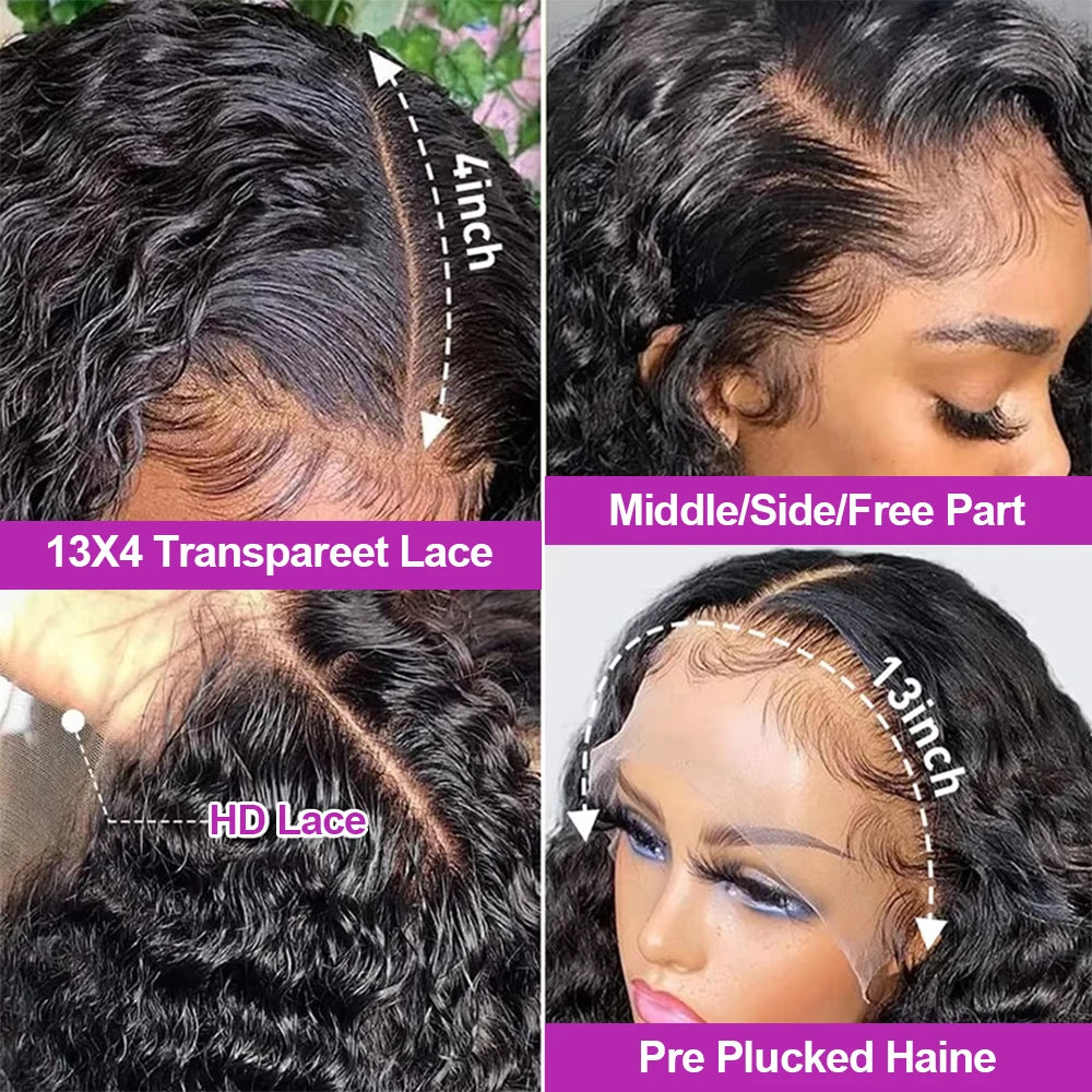 40 46 Inch Deep Wave Lace Frontal Wig 13x4 13x6 Hd Curly Human Hair Lace Front Wigs For Women Water Wave Lace Wigs 300 Density