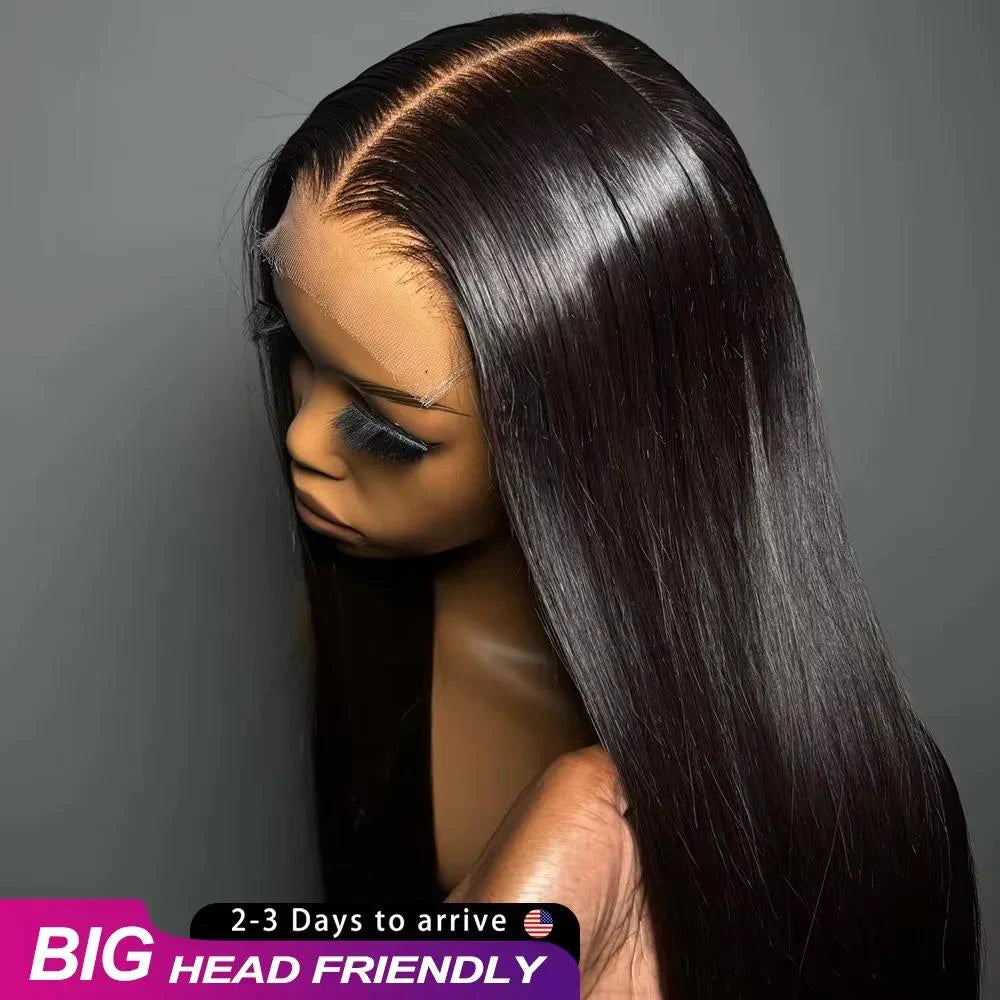 220 Density Bone Straight Human Hair Wigs 40 Inch 13x6 Hd Transparent Lace Front 100% Human Hair Lace Frontal Natural Black Wig