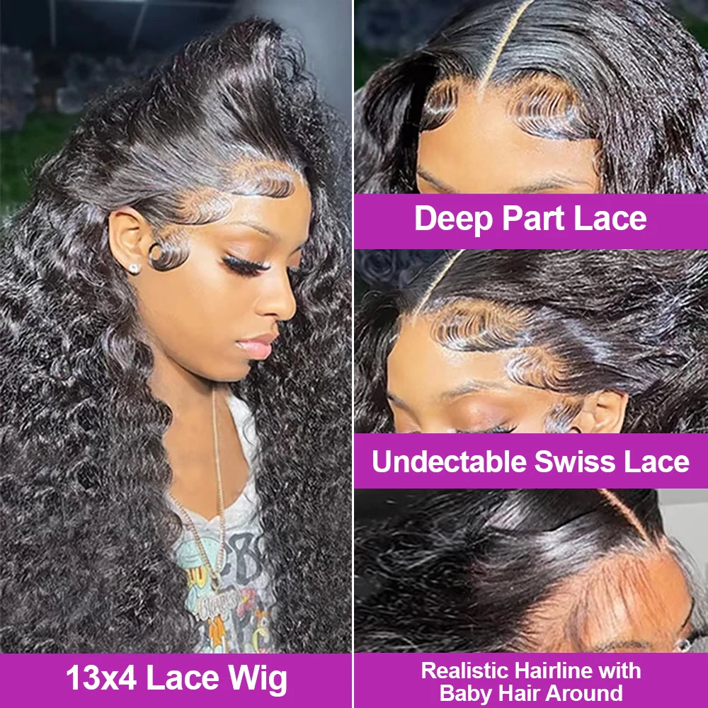 40 46 Inch Deep Wave Lace Frontal Wig 13x4 13x6 Hd Curly Human Hair Lace Front Wigs For Women Water Wave Lace Wigs 300 Density