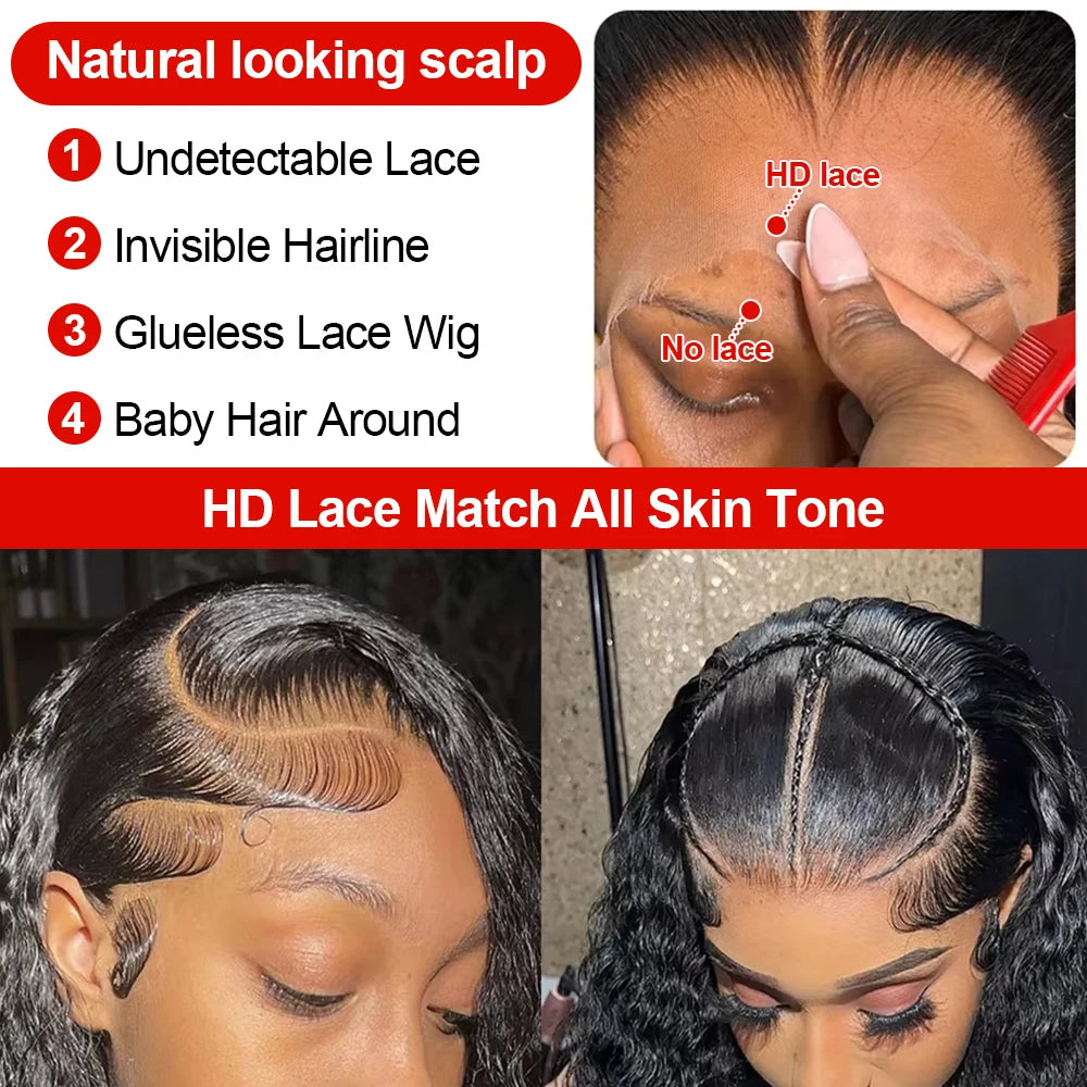 40 46 Inch Water Wave Curly Lace Front Wig 13x6 HD Deep Wave Lace Frontal Wig 300% Density 7x5 Glueless Human Hair Wig For Women