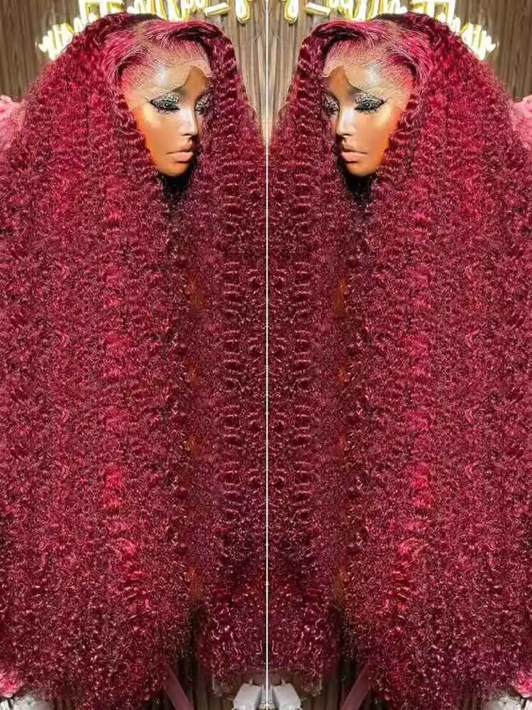 99J Burgundy 250 Density 13x4 HD Lace Front Wigs Human Hair Red Wine 30 Inch Deep Wave Brazilian Curly Glueless Lace Frontal Wig