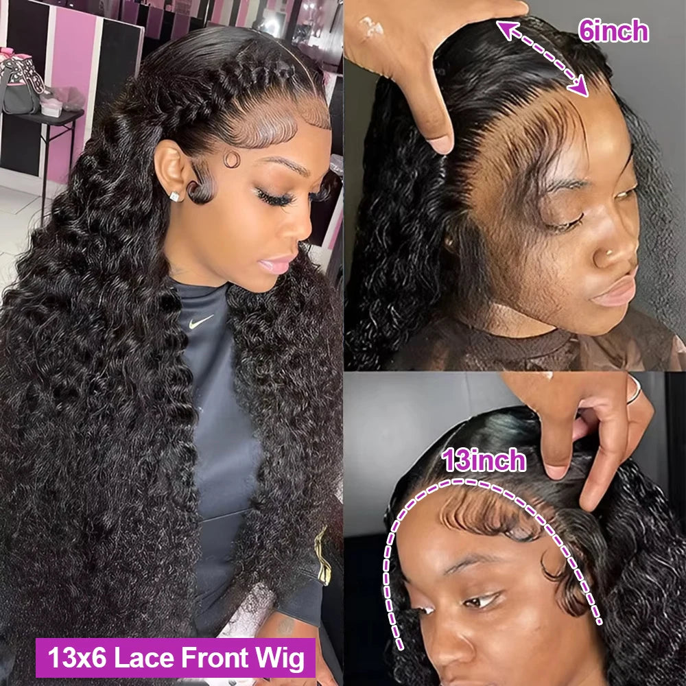 40 46 Inch Deep Wave Lace Frontal Wig 13x4 13x6 Hd Curly Human Hair Lace Front Wigs For Women Water Wave Lace Wigs 300 Density