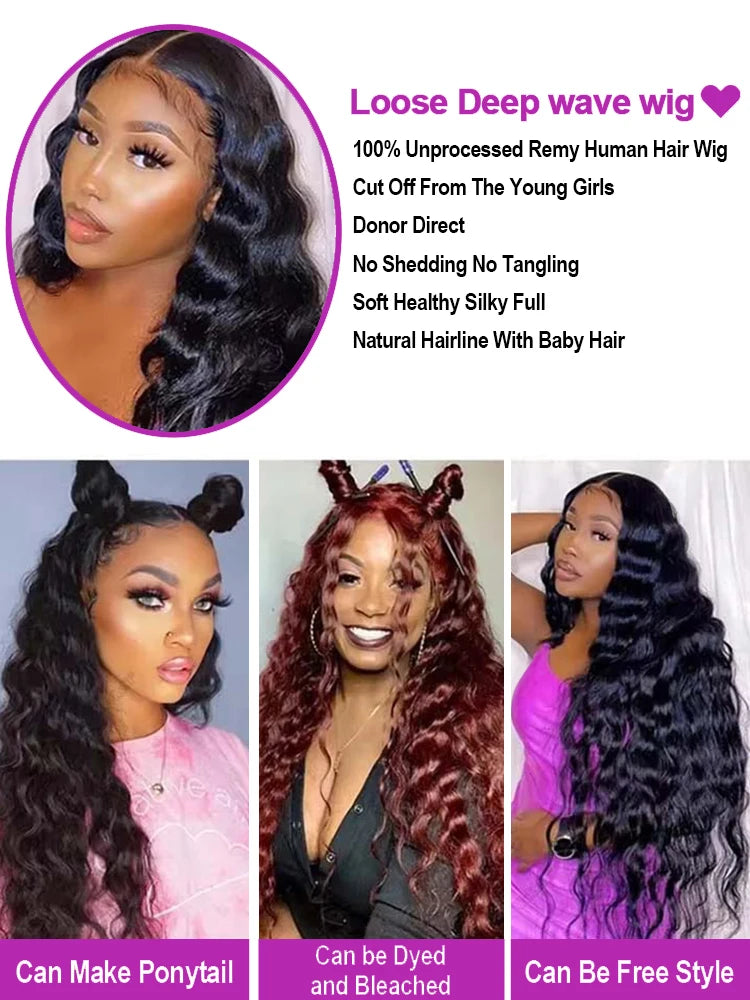 40 Inch HD Loose Deep Wave 13x6 Lace Front Human Hair Wigs Brazilian Curly Water Wavy 13x4 360 Lace Frontal Wigs For Women 250%