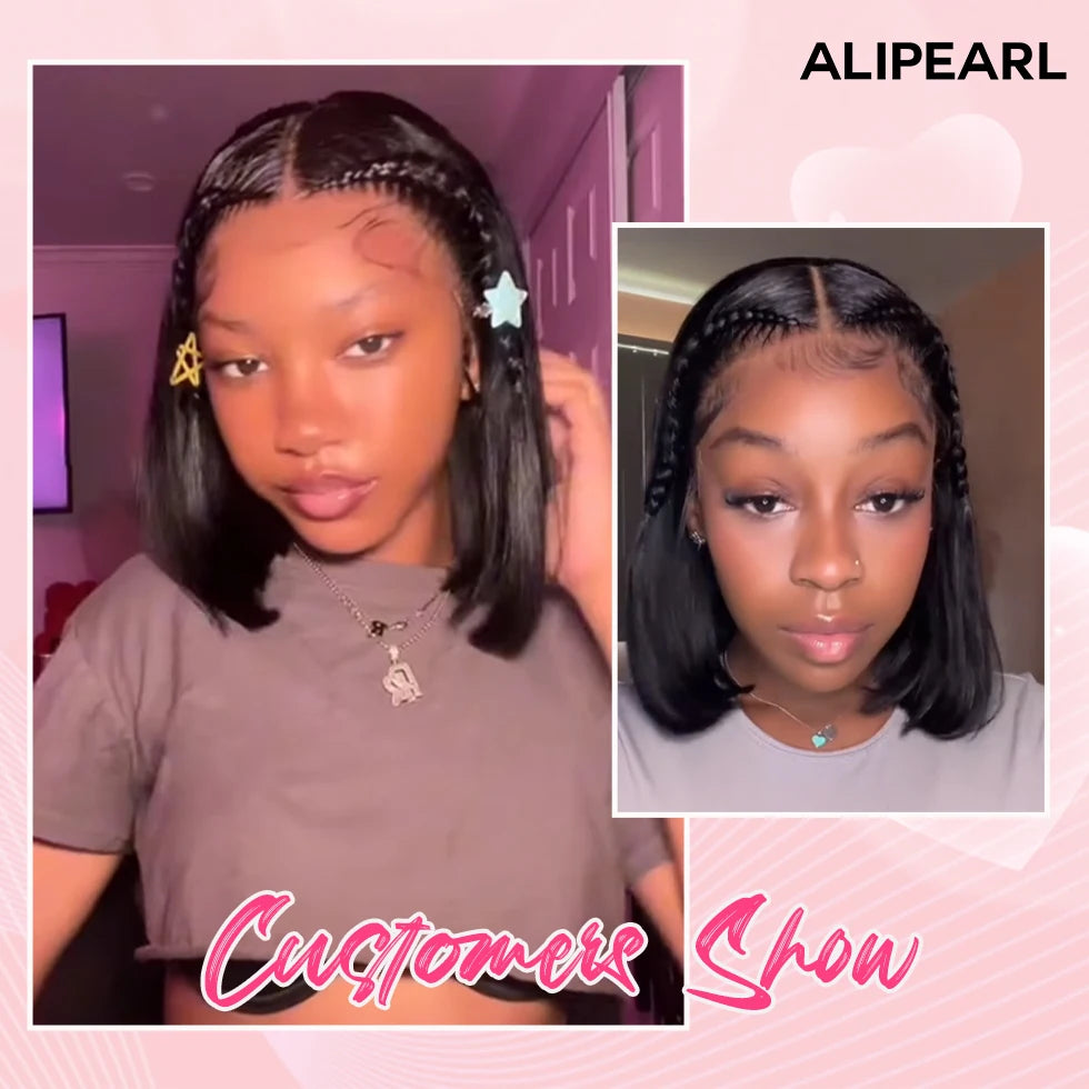 Alipearl Hair Pre Braided Pre Cut Lace Bob Wig Straight Human Hair 13x4 Lace Front Hair 250% Density Bob Wig