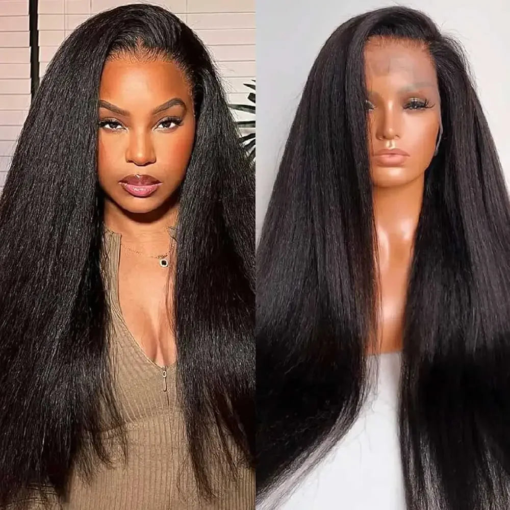 360 HD Lace Front Wigs Human Hair Hidden Strap Kinky Straight Human Hair Wig 200% Density Human Hair Wig For Women Natural Black