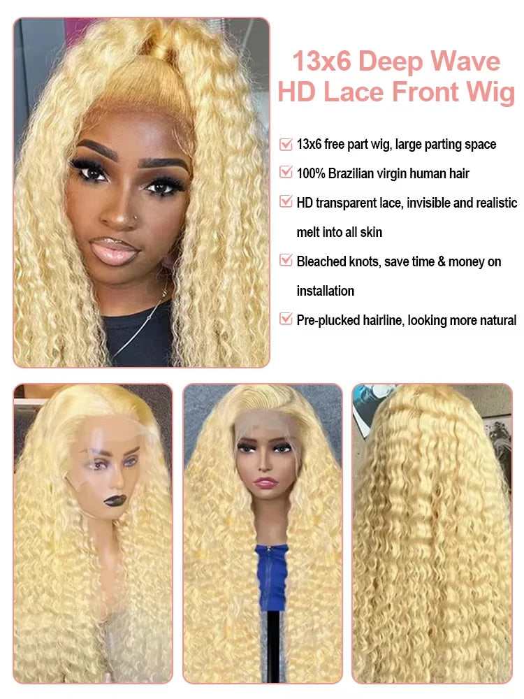 Wewave Curly Human Hair Wig Deep Wave Wigs Water Wave 13x4 13x6 Hd Lace Frontal Wig Bleached Knoted 38 Inch High Flash Sale
