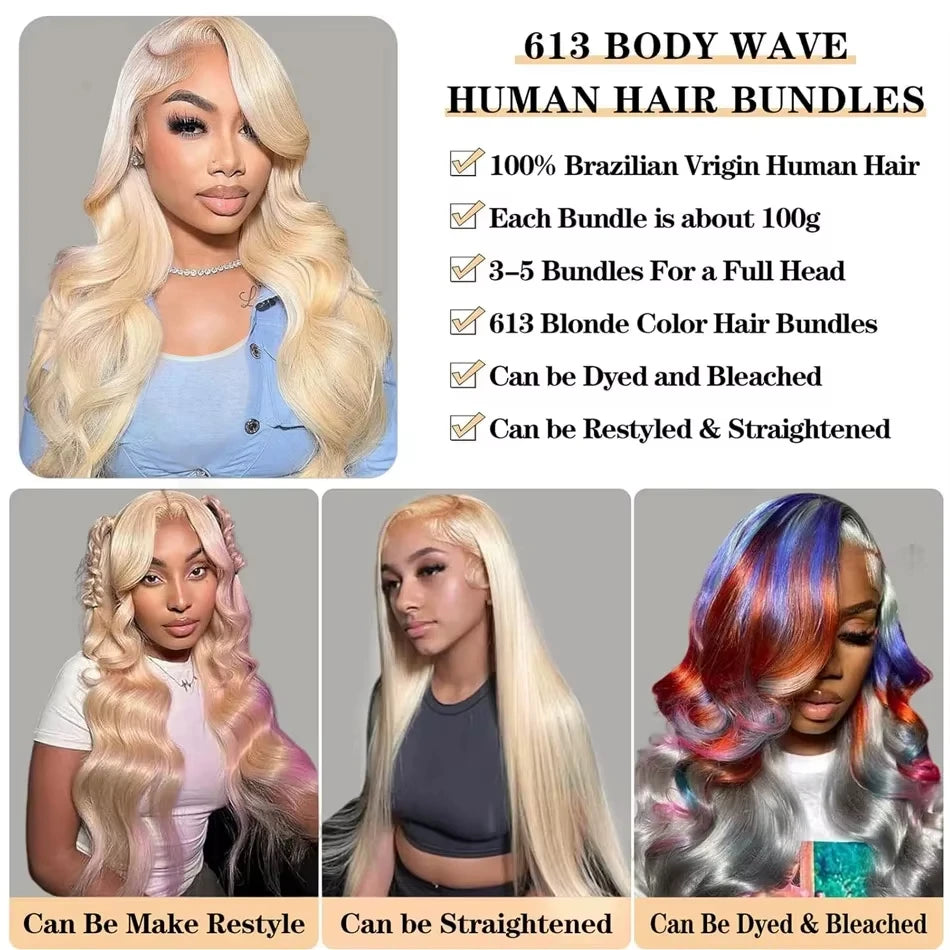 30 40 Inches 613 Honey Blonde Bundles 100% Human Hair Weave Bundles For Black Women Body Wave Bundles Human Hair Extension