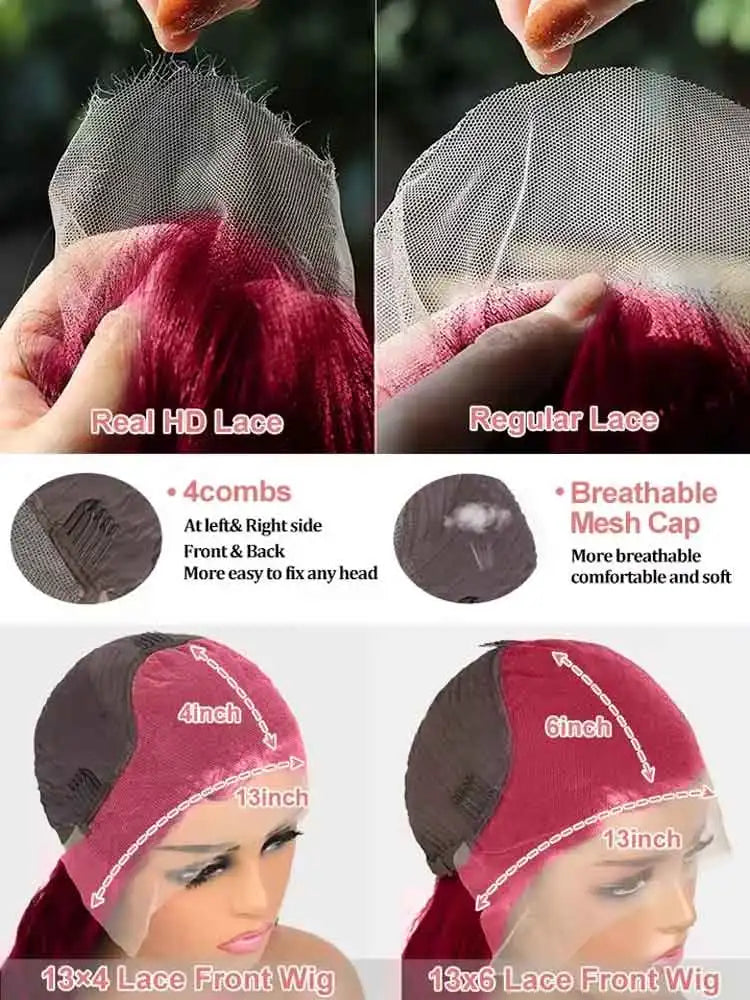 99J Burgundy 250 Density 13x4 HD Lace Front Wigs Human Hair Red Wine 30 Inch Deep Wave Brazilian Curly Glueless Lace Frontal Wig