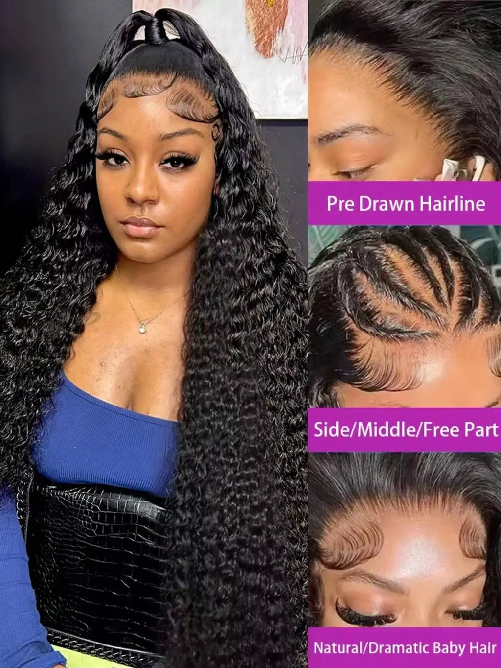 250% 13x4 Curly Lace Frontal Wigs Human Hair 250% Density Deep Wave Lace Front Wig Human Hair Transparent Lace Curly Wigs