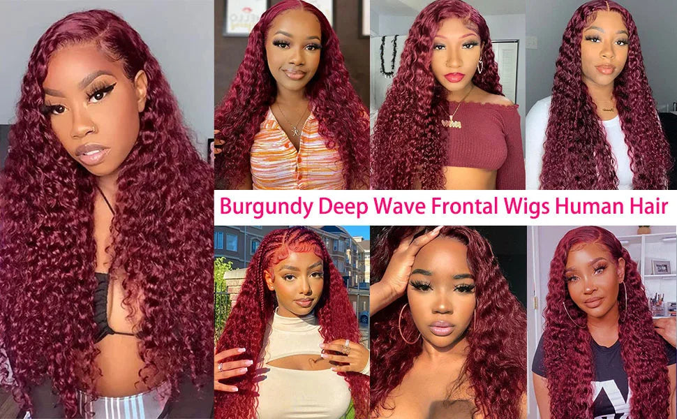99J Burgundy 250% Density 13x6 Kink Curly Human Hair Wig13x4 Deep Wave HD Lace Frontal Wig Human Hair  For Women Human Hair Wigs