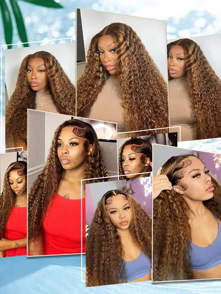 38 40 Inch Curly Wigs Deep Wave HD Lace Front Wig Colored Brazilian Highlight Ombre 13x6 Lace Frontal Wig Human Hair For Women