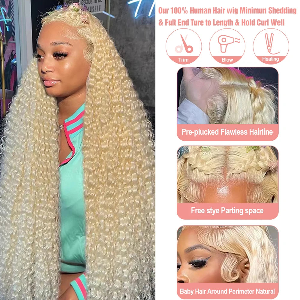 40 Inch Honey Blonde 613 HD Lace Frontal Wig 13x6 Curly Wigs Preplucked Loose Deep Wave Wigs Human Hair 13x4 Lace Frontal Wig