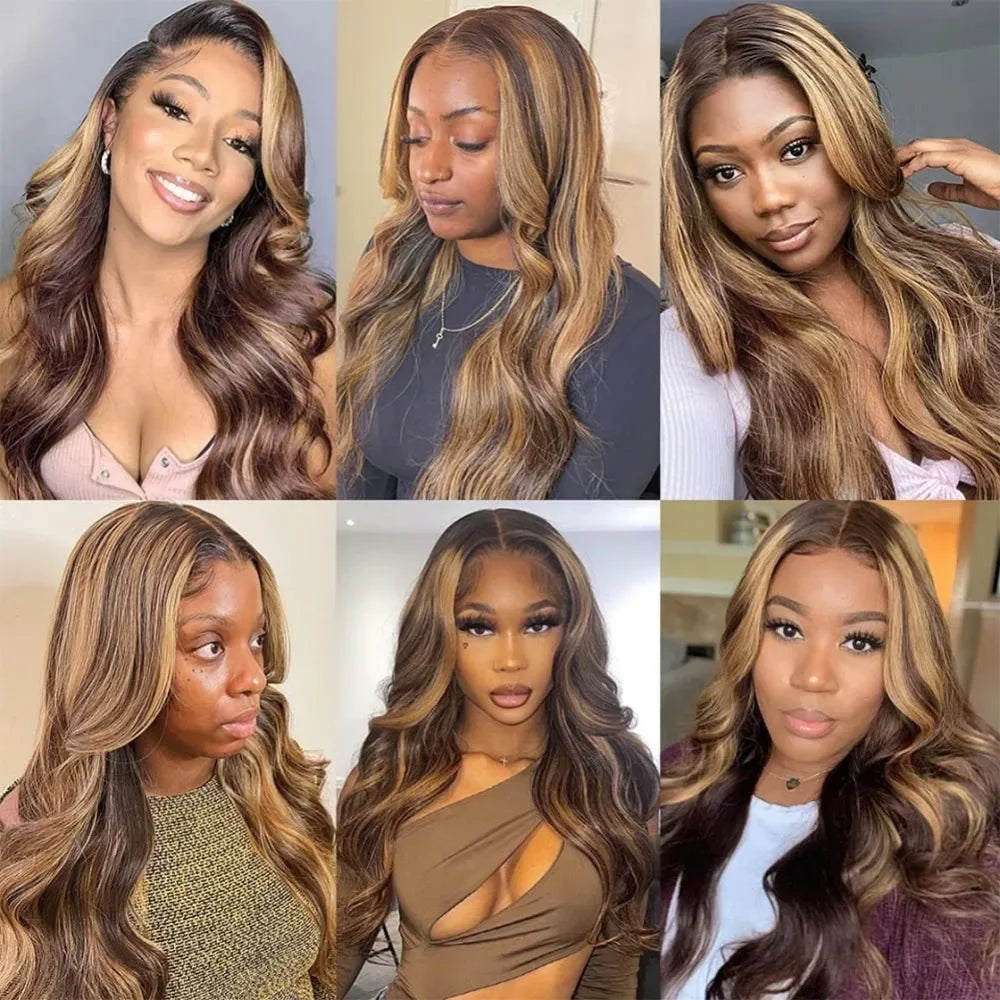 13x4 13x6 HD Lace Front Wigs 220% Density P4/27 Highlight Body Wave Human Hair Wigs 36 Inch Pre Plucked Brazilian Human wigs