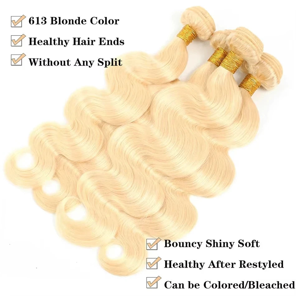 30 40 Inches 613 Honey Blonde Bundles 100% Human Hair Weave Bundles For Black Women Body Wave Bundles Human Hair Extension