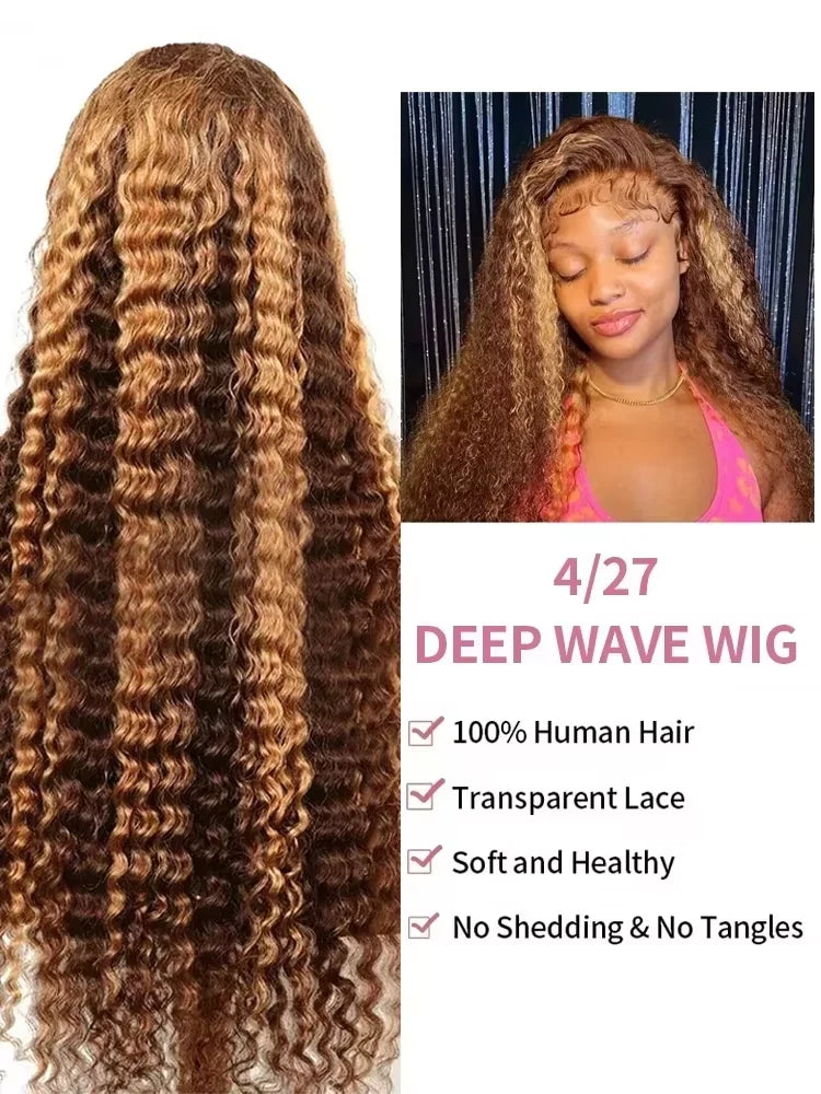 38 40 Inch Curly Wigs Deep Wave HD Lace Front Wig Colored Brazilian Highlight Ombre 13x6 Lace Frontal Wig Human Hair For Women
