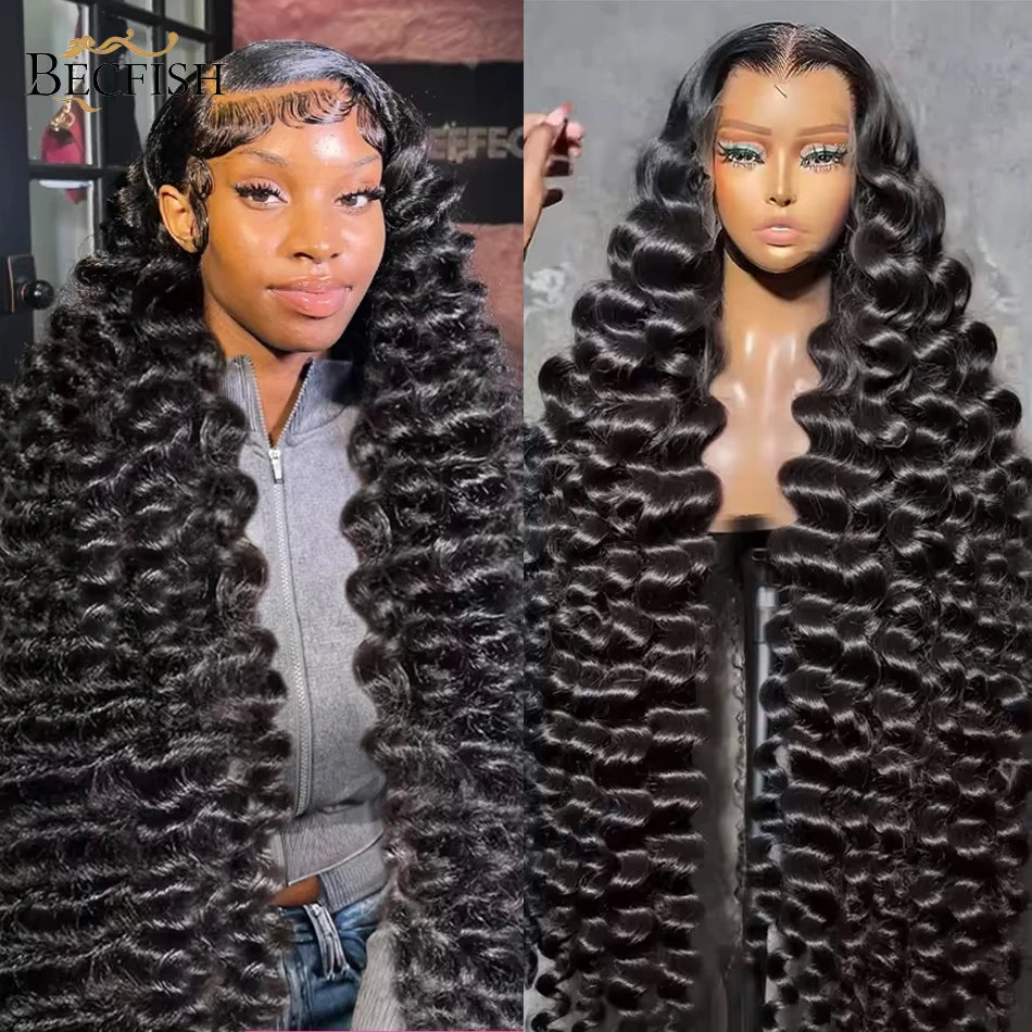 220 Density 30 40 Inch Loose Deep Wave Lace Frontal Wig 13x6 Hd Curly Human Hair Wigs 360 Water Wave Pre plucked Lace Front Wig