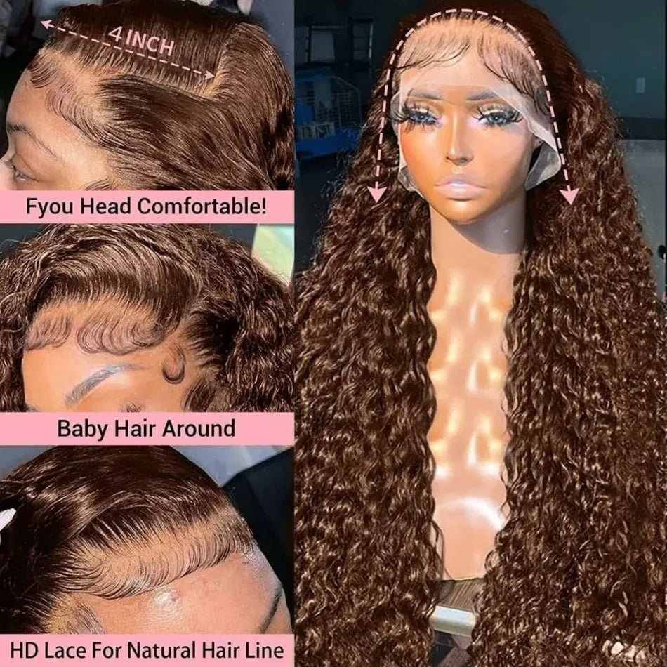 Chocolate Brown Lace Front Wigs Human Hair Pre Plucked 13x6 Deep Wave Lace Front Colored #4 Light Brown Wig Hd Lace Frontal Wigs