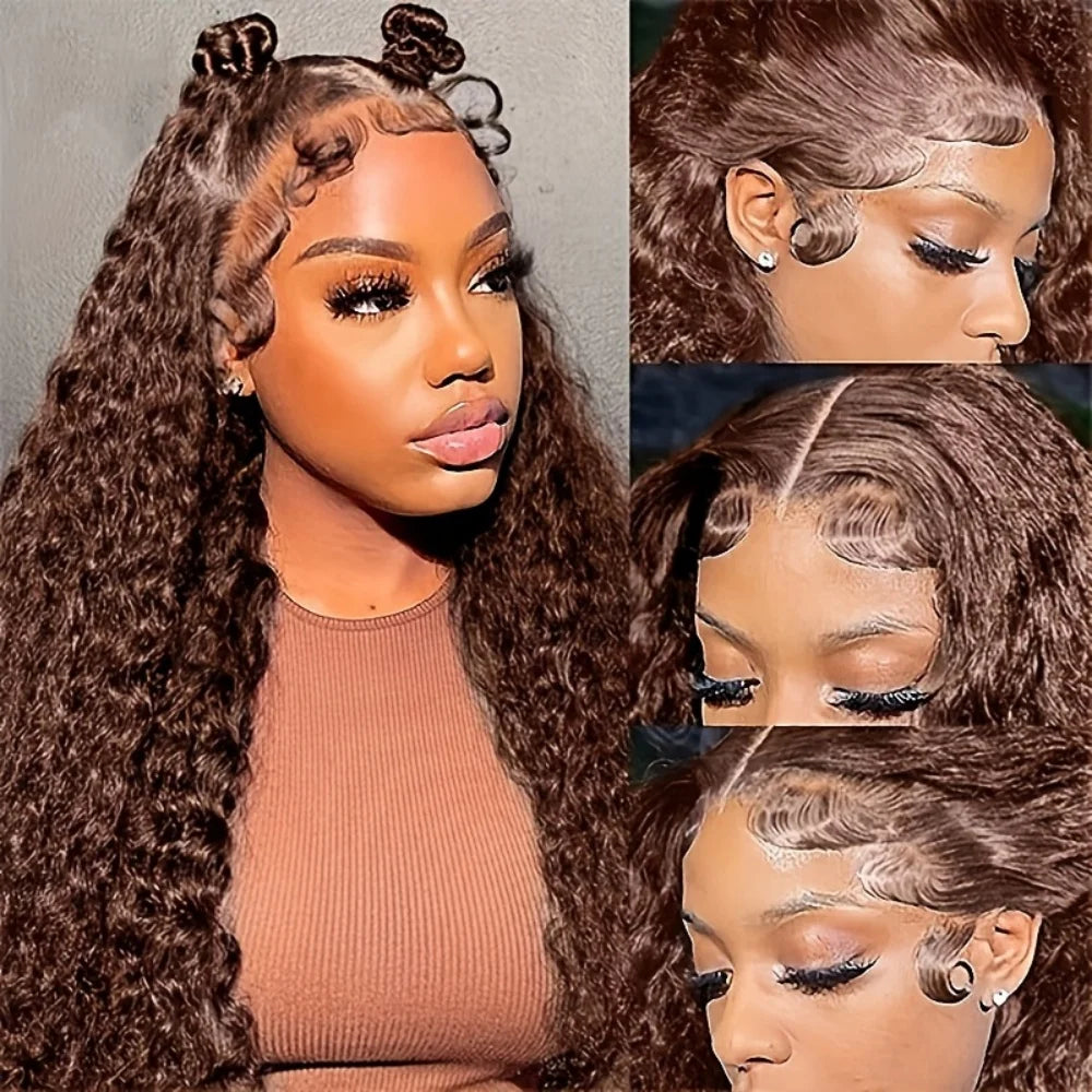Deep Wave Chocolate Brown Lace Front Wig Wig Human Hair Water Wave 13x6 220% Density Curly Wig Human Hair Brown Wigs Pre Plucked