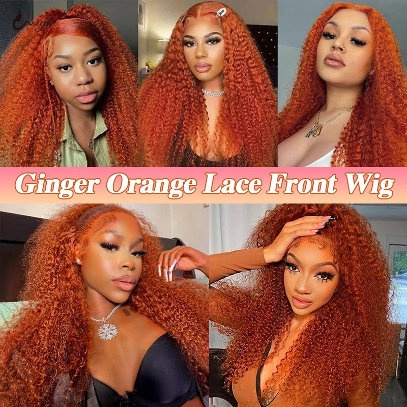 Orange Ginger Lace Front Wig Human Hair 13x6 Deep Wave Lace Front Wigs 38 Inch Water Wave Human Hair Wig Pre Plucked Curly Wigs