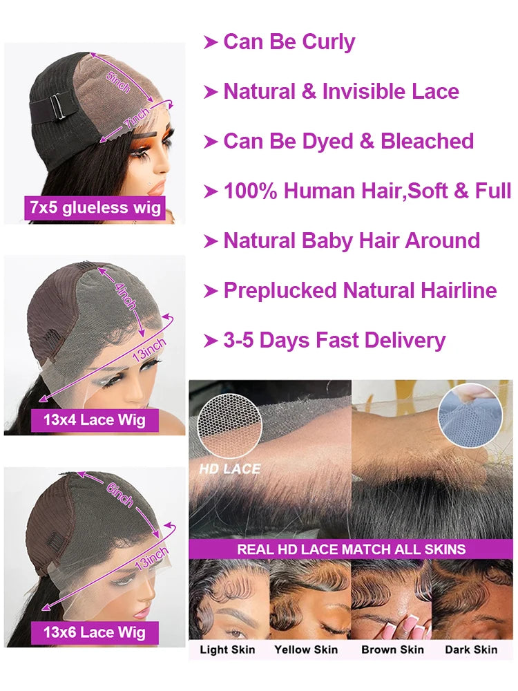 40 46 Inch Water Wave Curly Lace Front Wig 13x6 HD Deep Wave Lace Frontal Wig 300% Density 7x5 Glueless Human Hair Wig For Women