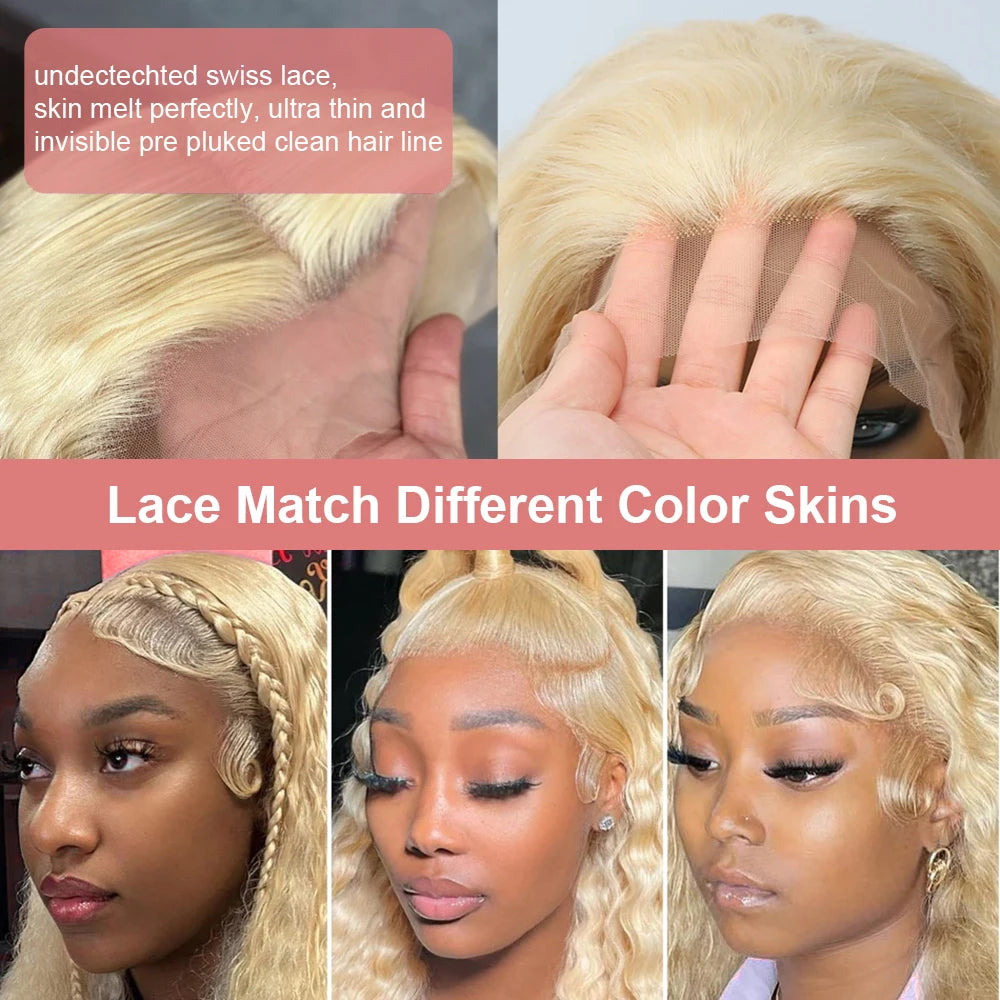 613 Curly Honey Blonde Lace Front Human Hair Wigs Loose Deep Wave 13x6 13×4 HD Water Wave Color Transparent Lace Frontal Wigs