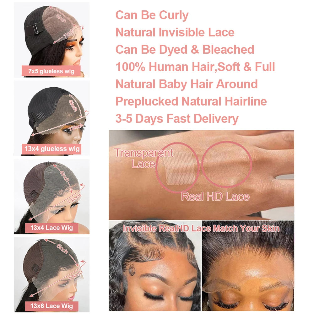Pre Cut 7x5 Glueless Short bob Wigs Curly Human Hair Wig Deep Wave 13x4 13x6 Lace Front Human Hair Wig 250% HD Lace Frontal Wigs