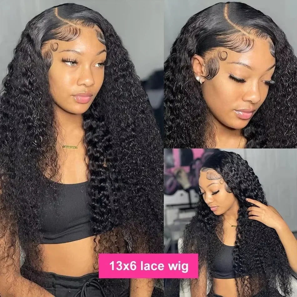Human Hair Deep Wigs 44 46 inch 13x6 HD Transparent Lace Front PrePlucked Brazilian Deep Wave Lace Frontal Wig with deep Hair