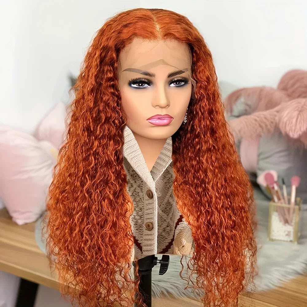 Orange Ginger Curly 13x4 Lace Front Wig Human Hair 13x6 Deep Wave Lace Front Wigs 38 Inch Water Wave Human Hair Wig Pre Plucked