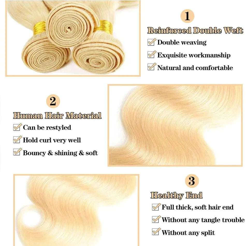 30 40 Inches 613 Honey Blonde Bundles 100% Human Hair Weave Bundles For Black Women Body Wave Bundles Human Hair Extension