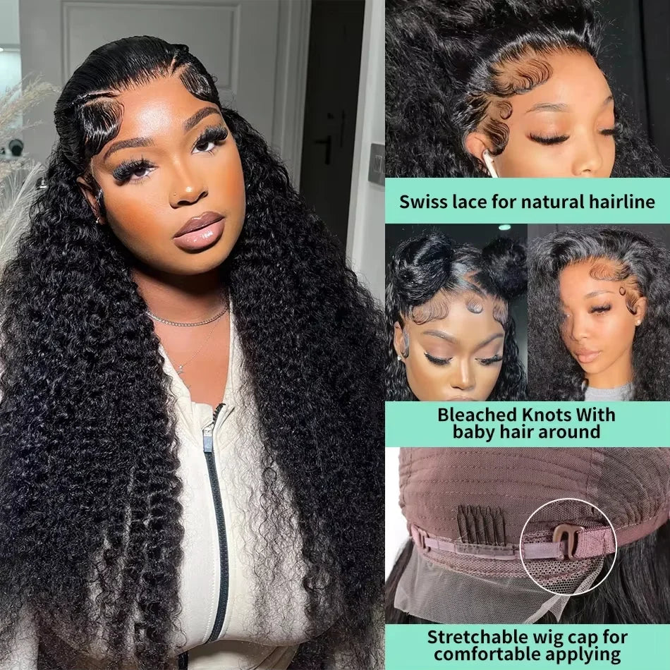 Human Hair Deep Wigs 44 46 inch 13x6 HD Transparent Lace Front PrePlucked Brazilian Deep Wave Lace Frontal Wig with deep Hair