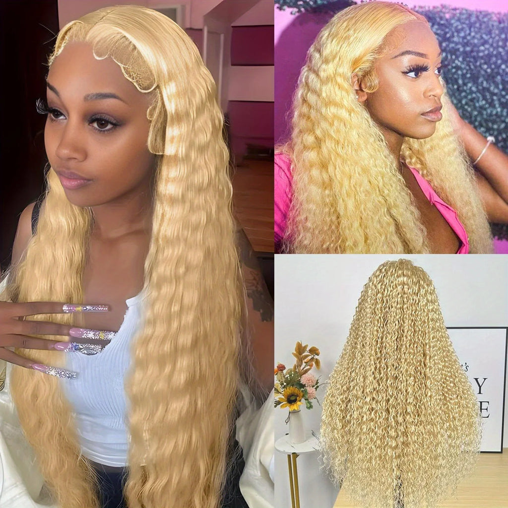 613 Curly Human Hair Wig 230% Density Blonde Water Wave 13x6 Frontal Wig Hd Lace 13x4 Transparent Lace Front wig For Women