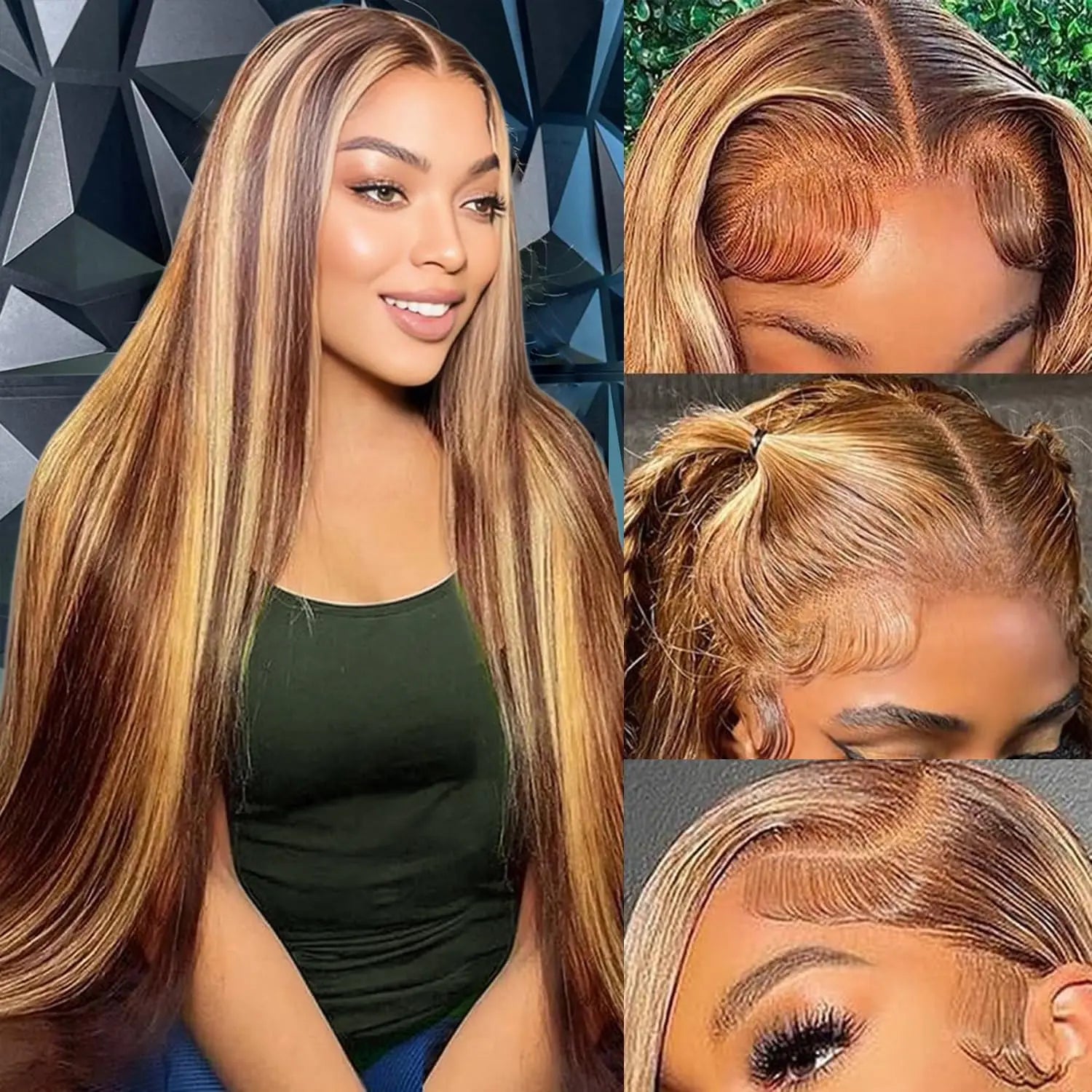Highlight Ombre Wig Bone Straight Human Hair Wig Colored 13x6 HD Lace Frontal Wig 360 Full Lace Front 100% Human Hair Wigs