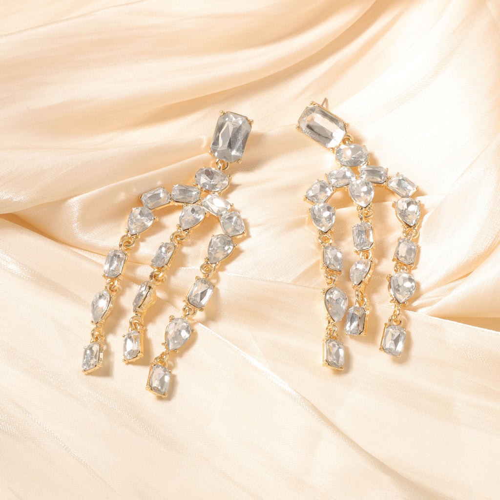 Exquisite Heavy-duty Full-drop Diamond Teardrop Fringe Earrings